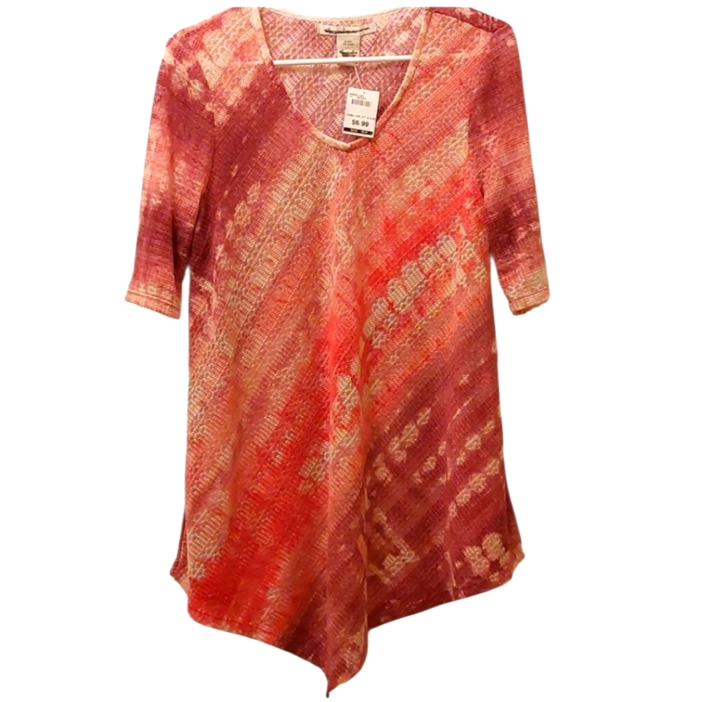American Rag Loose Weave Rose Pink Fuschia Off-white Tunic Top S NEW